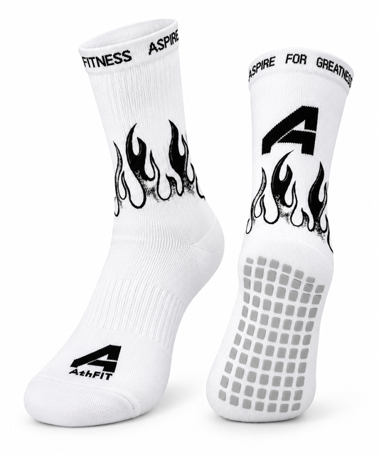 A4G Flame Grip Socks – White Non-Slip Athletic Socks