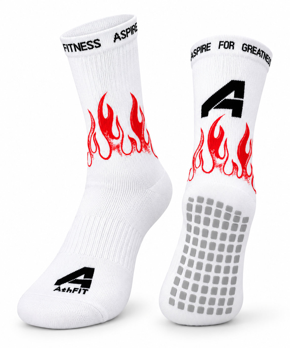 A4G Flame Grip Socks – White Non-Slip Athletic Socks