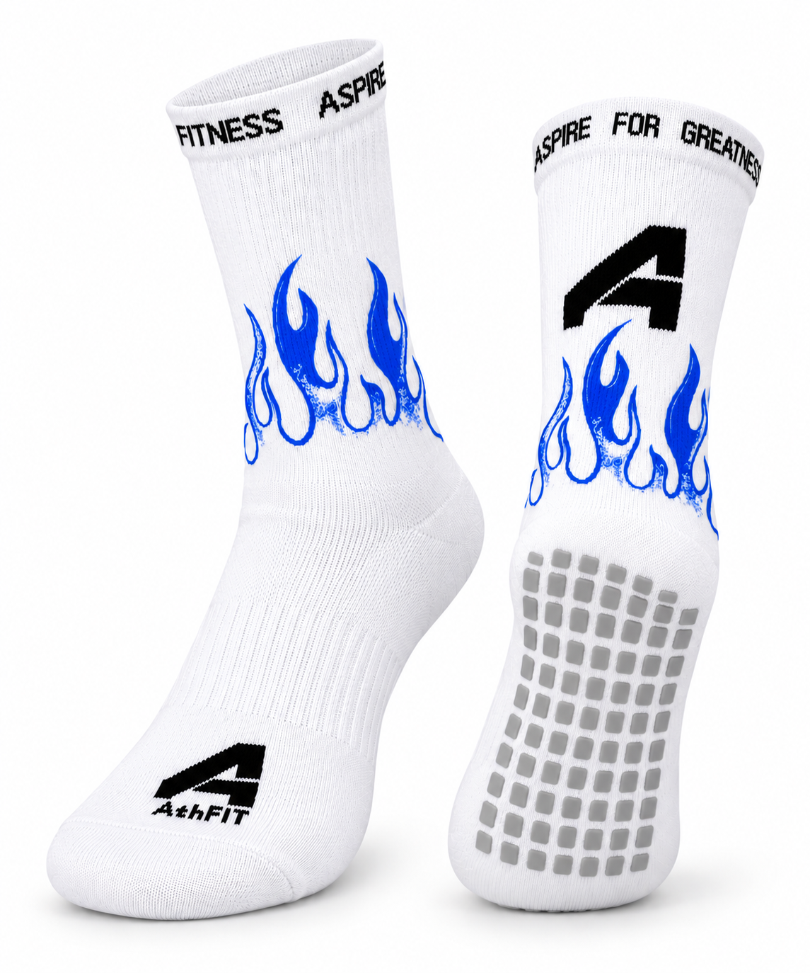 A4G Flame Grip Socks – White Non-Slip Athletic Socks