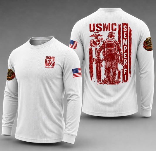 Patriotic US Marine Corps 251st Birthday Performance Long Sleeve Tee