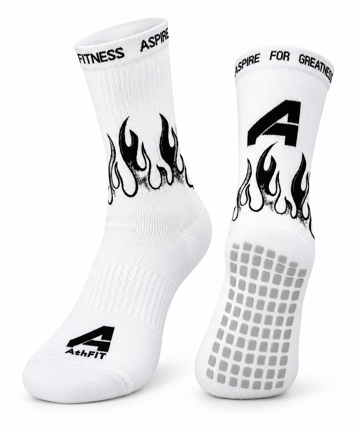 A4G Flame Grip Socks – White Non-Slip Athletic Socks