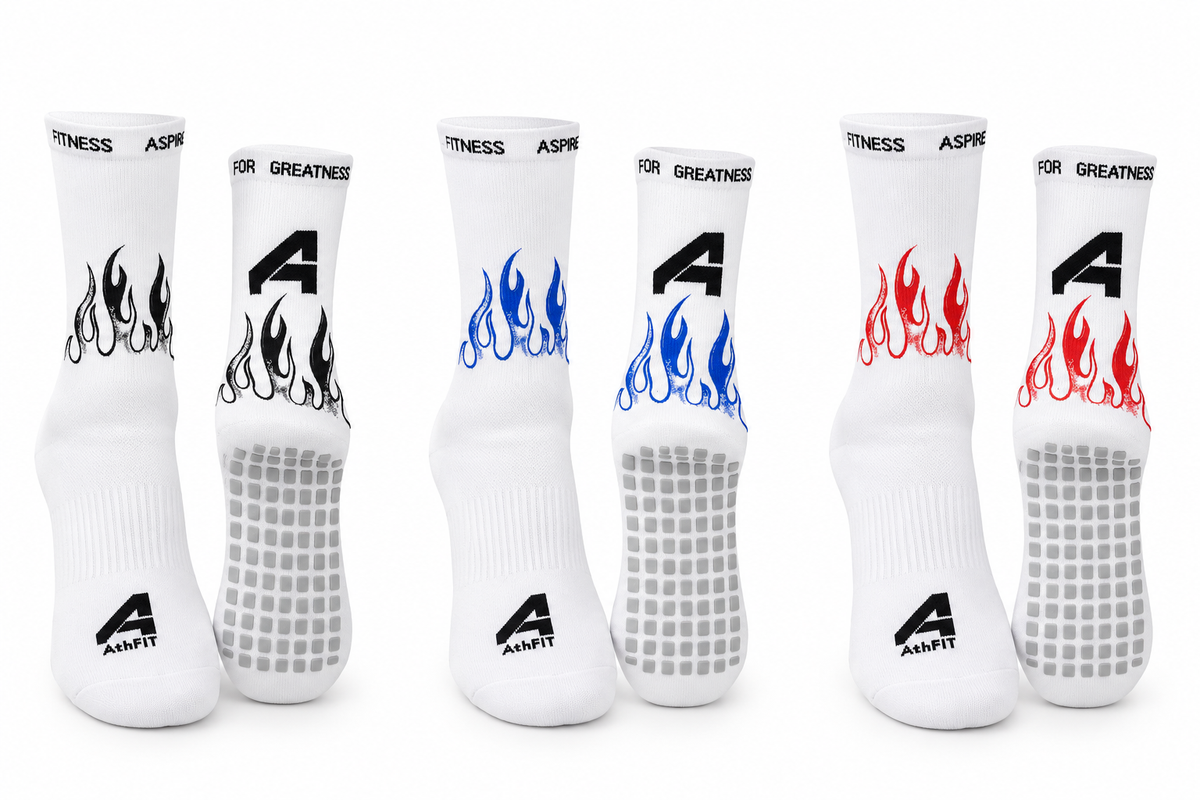 A4G Flame Grip Socks – White Non-Slip Athletic Socks