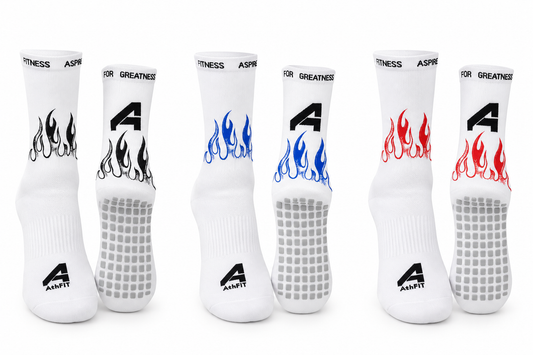 A4G Flame Grip Socks – White Non-Slip Athletic Socks